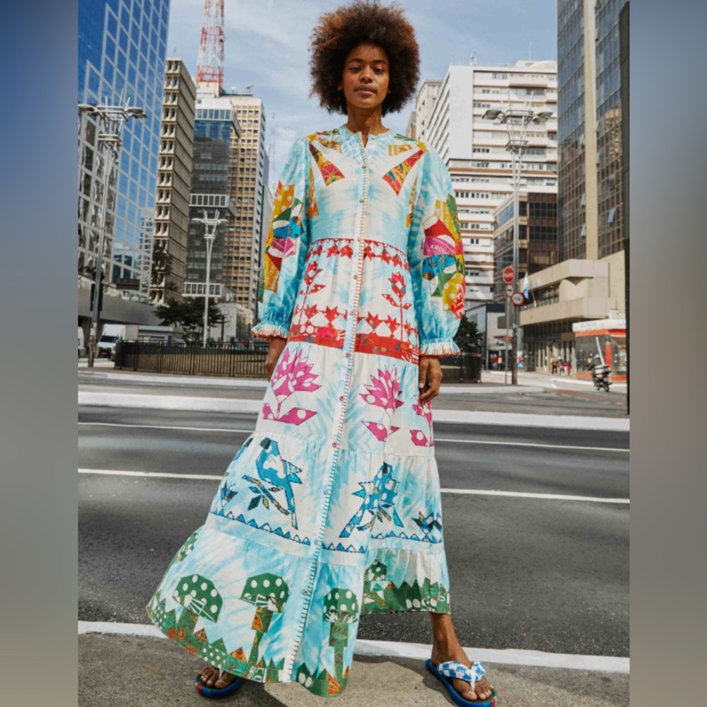 FARM Rio Tie Dye Rainbow Patchwork Maxi Dress